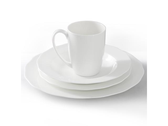 Meritage Eva 16 Piece Wavy Edge Bone China Dinnerware Set in White