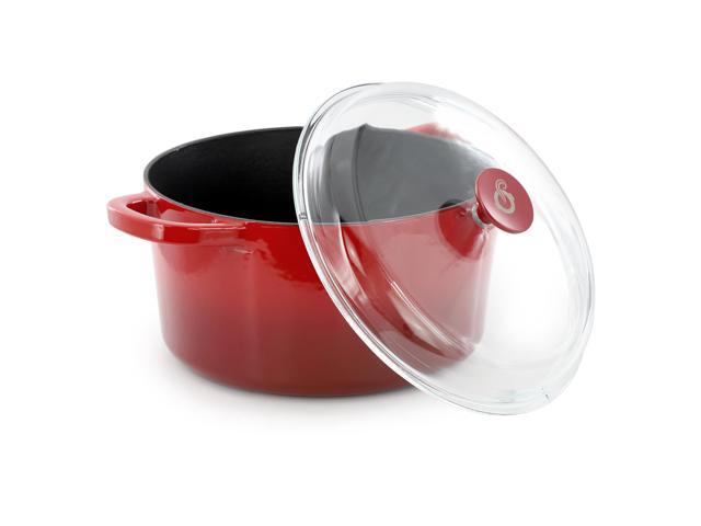 Crock Pot Artisan 7 Quart Enameled Cast Iron Dutch Oven in Red with Borosilcate Lid