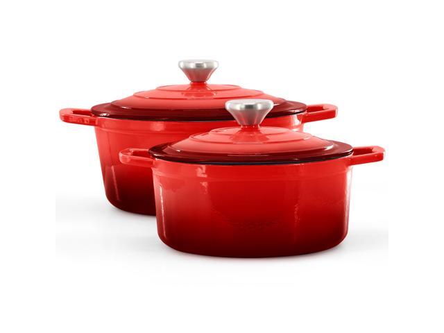 MegaChef 7 Piece Enameled Cast Iron Cookware Set in Red