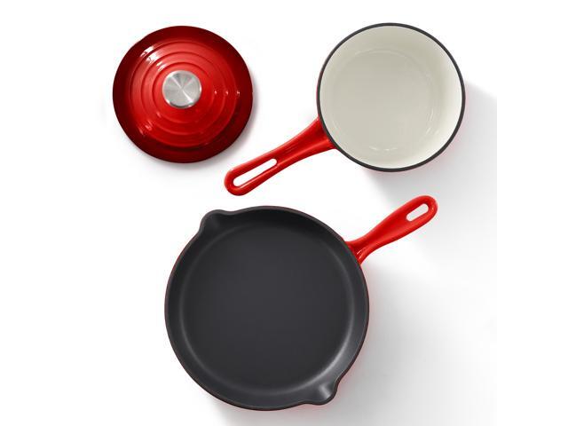 MegaChef 7 Piece Enameled Cast Iron Cookware Set in Red