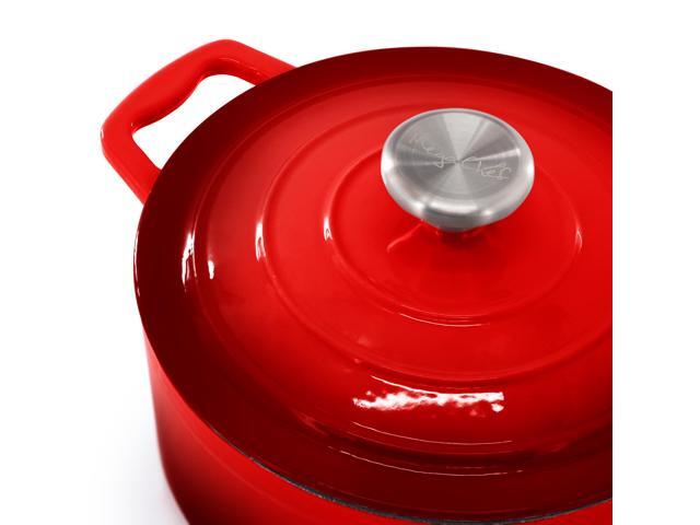 MegaChef 7 Piece Enameled Cast Iron Cookware Set in Red