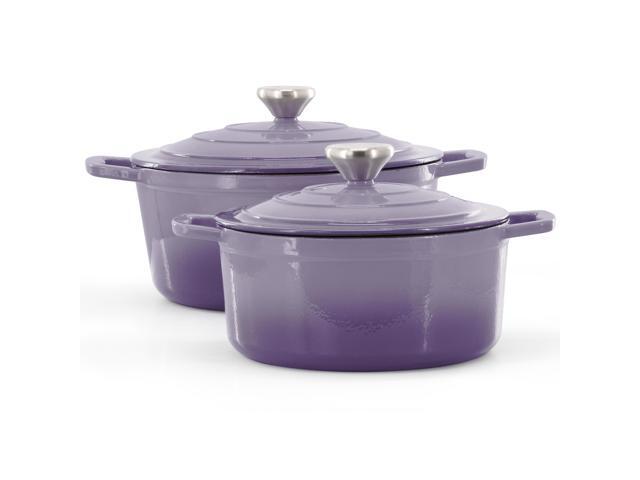 MegaChef 7 Piece Enameled Cast Iron Cookware Set in Purple