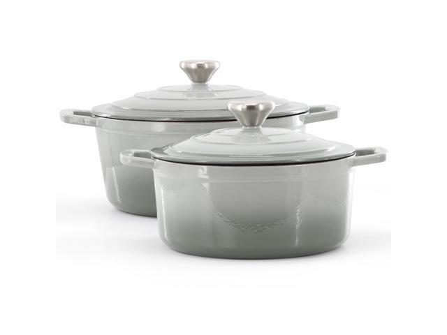 MegaChef 7 Piece Enameled Cast Iron Cookware Set in Gray