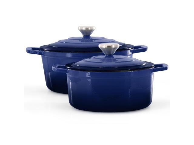 MegaChef 7 Piece Enameled Cast Iron Cookware Set in Blue