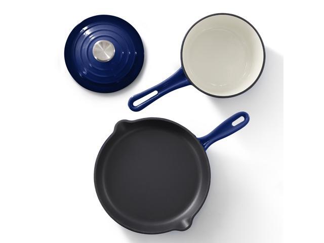 MegaChef 7 Piece Enameled Cast Iron Cookware Set in Blue