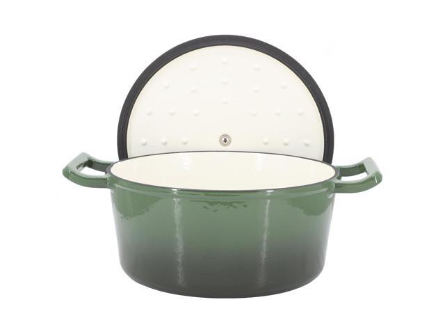 MegaChef 5.3 Quarts Round Enameled Cast Iron Casserole with Self Basting Lid in Gradient Thyme Green