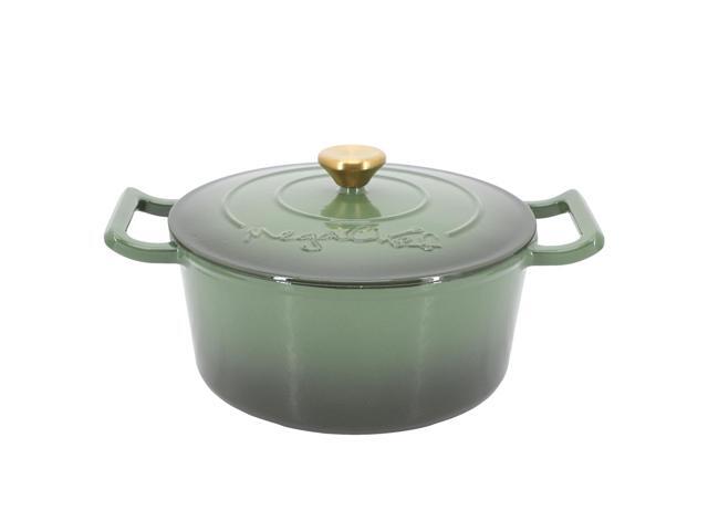 MegaChef 5.3 Quarts Round Enameled Cast Iron Casserole with Self Basting Lid in Gradient Thyme Green