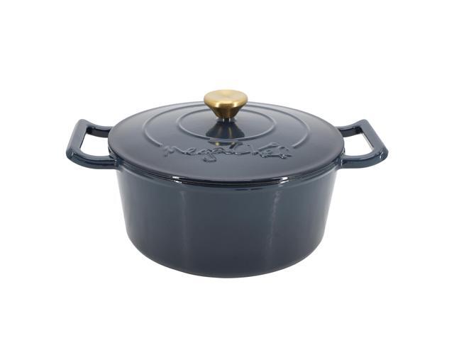 MegaChef 5.3 Quarts Round Enameled Cast Iron Casserole with Self Basting Lid in Gradient Dark Blue