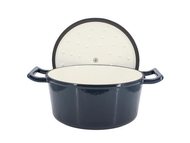 MegaChef 5.3 Quarts Round Enameled Cast Iron Casserole with Self Basting Lid in Gradient Dark Blue