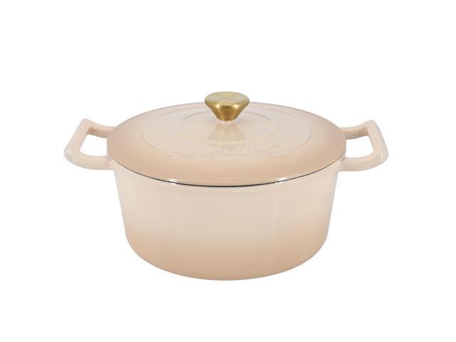 MegaChef 5.3 Quarts Round Enameled Cast Iron Casserole with Self Basting Lid in Peanut Butter