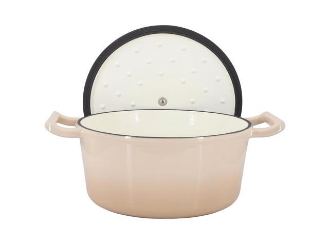 MegaChef 5.3 Quarts Round Enameled Cast Iron Casserole with Self Basting Lid in Peanut Butter