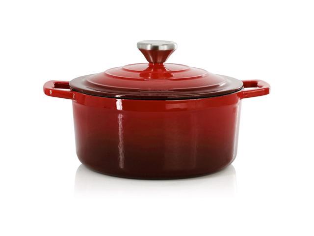 MegaChef 2.7 Quart Round Enameled Cast Iron Casserole in Gradient Red
