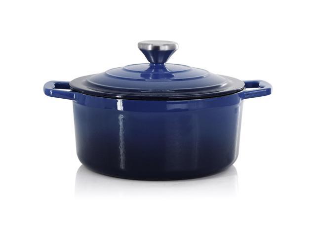 MegaChef 2.7 Quart Round Enameled Cast Iron Casserole in Gradient Dark Blue