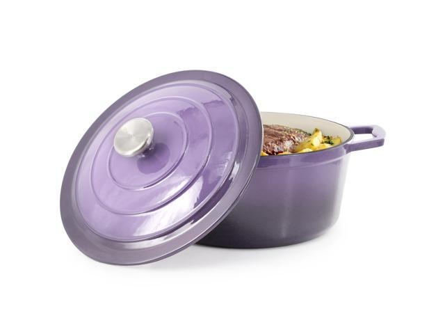 MegaChef 5 Quarts Round Enameled Cast Iron Casserole with Lid in Gradient Purple