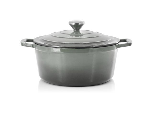 MegaChef 5 Quarts Round Enameled Cast Iron Casserole with Lid in Gradient Gray