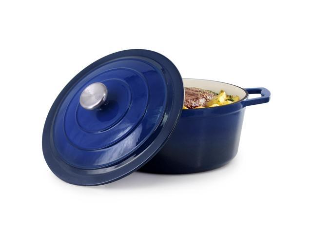 MegaChef 5 Quarts Round Enameled Cast Iron Casserole with Lid in Gradient Dark Blue