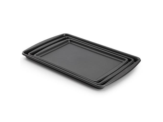 Gibson Home Love To Bake Nonstick Steel Jelly Roll 3 Piece Baking Sheet Set in Gray