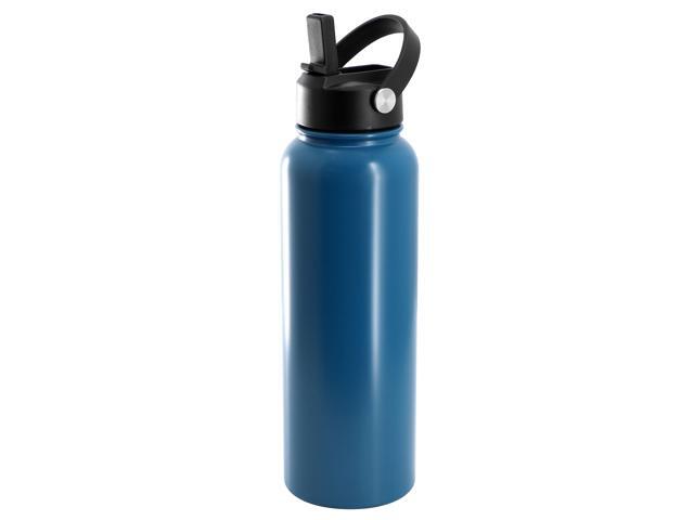 Gibson Home Marina 38 Ounce Double Wall Stainless Steel Thermal Bottle with Lid and Straw in Matte Blue