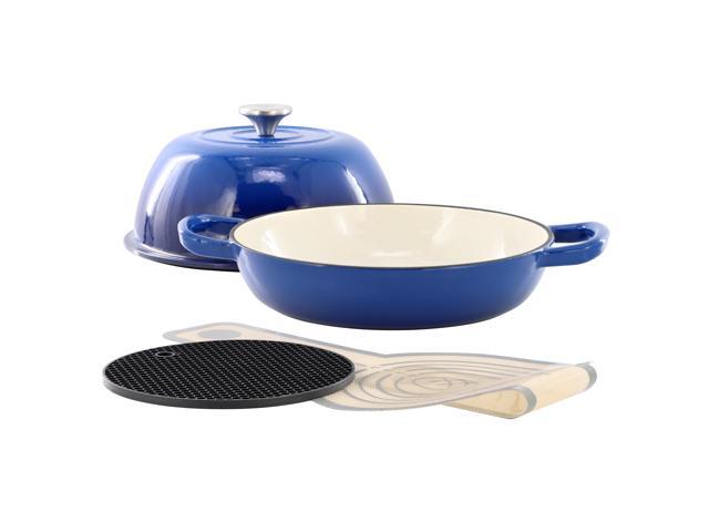 MegaChef 6 Quart Enameled Cast Iron Bread Pot in Blue with Baking Mat