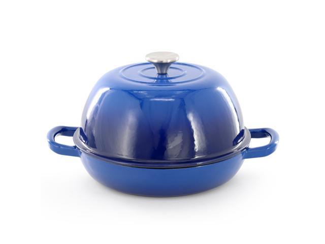 MegaChef 6 Quart Enameled Cast Iron Bread Pot in Blue with Baking Mat