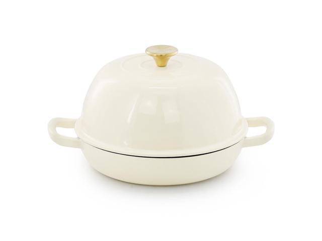 MegaChef 6 Quart Enameled Cast Iron Bread Pot in Cream with Baking Mat