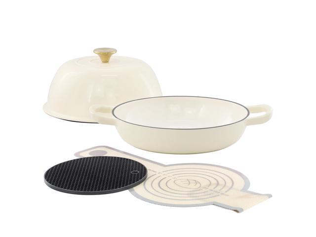 MegaChef 6 Quart Enameled Cast Iron Bread Pot in Cream with Baking Mat