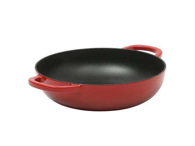 Crock Pot 5 Quart Enameled Cast Iron Multi-Use Everday Pan With Borosilicate Lid in Red