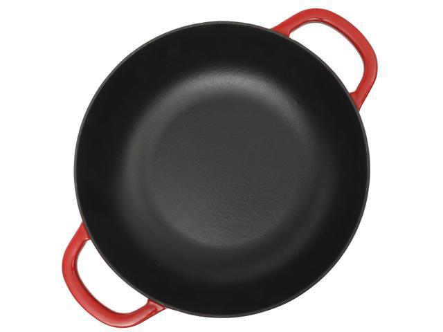 Crock Pot 5 Quart Enameled Cast Iron Multi-Use Everday Pan With Borosilicate Lid in Red