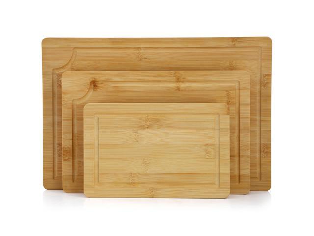 MegaChef 3 Piece 9 Inch, 12 Inch, and 15 Inch Bamboo Wood Cutting Board Set with Juice Grooves