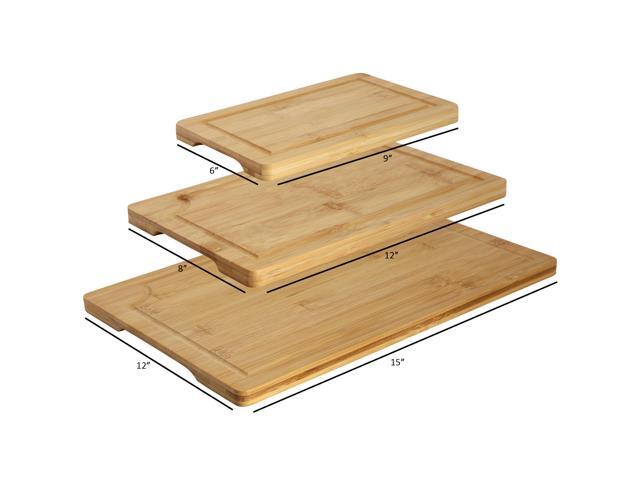 MegaChef 3 Piece 9 Inch, 12 Inch, and 15 Inch Bamboo Wood Cutting Board Set with Juice Grooves