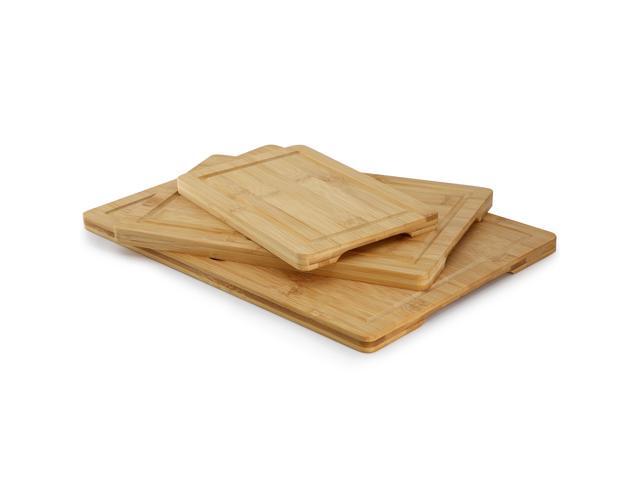 MegaChef 3 Piece 9 Inch, 12 Inch, and 15 Inch Bamboo Wood Cutting Board Set with Juice Grooves
