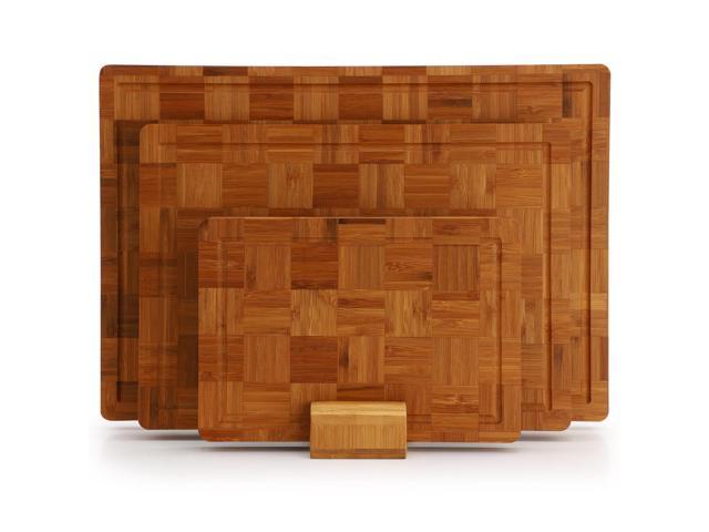 MegaChef 3 Piece Bamboo Checkered Pattern Cutting Board Set with Storage Holder