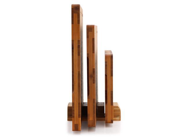 MegaChef 3 Piece Bamboo Checkered Pattern Cutting Board Set with Storage Holder