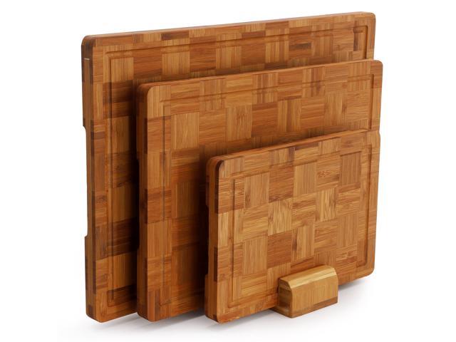 MegaChef 3 Piece Bamboo Checkered Pattern Cutting Board Set with Storage Holder
