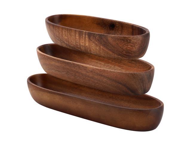MegaChef 3 Piece Acacia Wood Oval Serving Bowls in Assorted Sizes