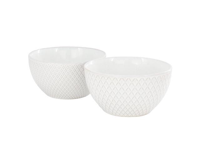 Gibson Elite Earlhart 2 Piece 6 Inch Ribbed Stoneware Cereal Bowl Set in White