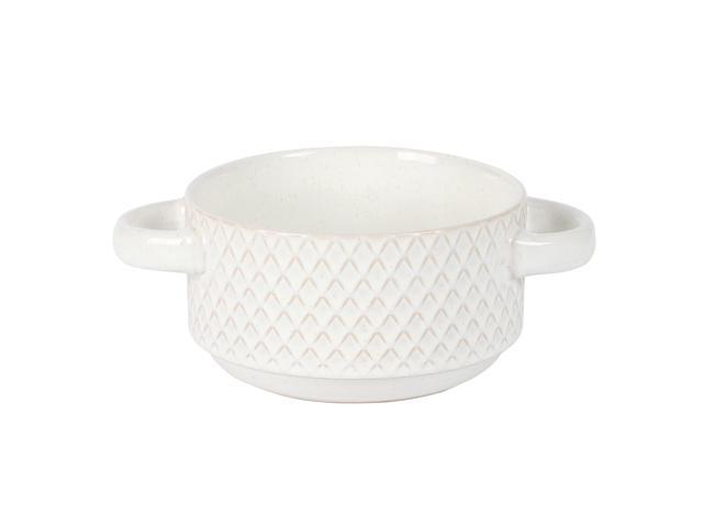 Gibson Elite Earlhart 2 Piece 6 Inch Ribbed Stoneware Soup Bowl Set with Handles in White