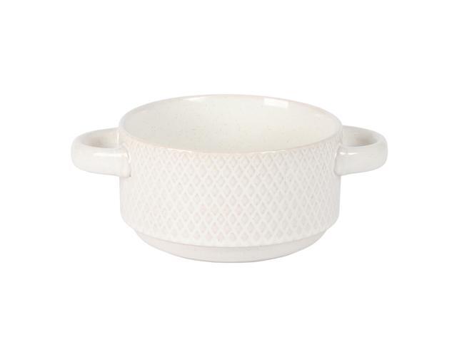 Gibson Elite Earlhart 2 Piece 6 Inch Ribbed Stoneware Soup Bowl Set with Handles in White