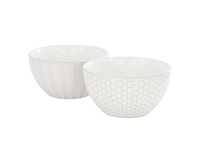 Gibson Elite Earlhart 2 Piece 6 Inch Ribbed Stoneware Cereal Bowl Set in White