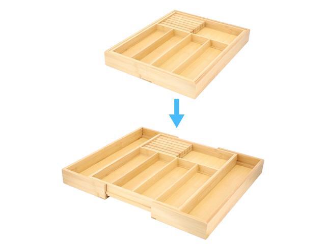 MegaChef Adjustable Bamboo Drawer Storage and Organization Tray with Removable Knife Block