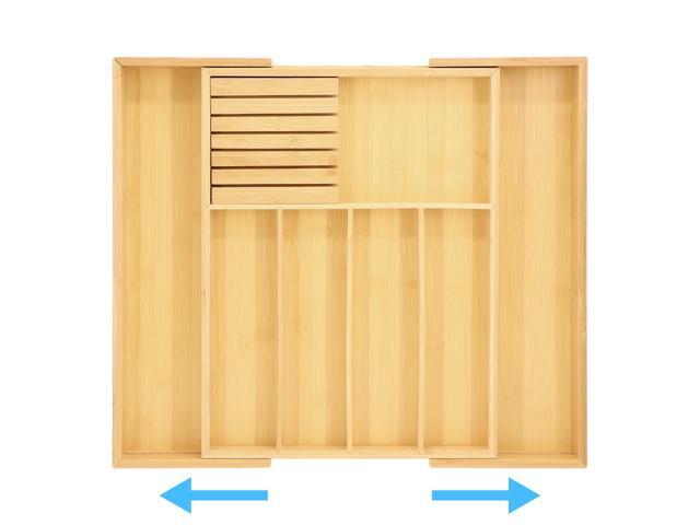 MegaChef Adjustable Bamboo Drawer Storage and Organization Tray with Removable Knife Block