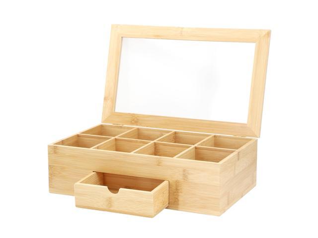 MegaChef 13 x 8 Inch Bamboo Tea Box Organizer with Acrylic Top Window