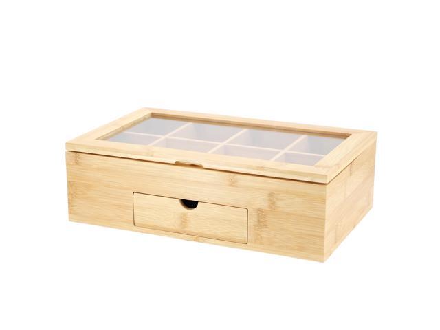 MegaChef 13 x 8 Inch Bamboo Tea Box Organizer with Acrylic Top Window