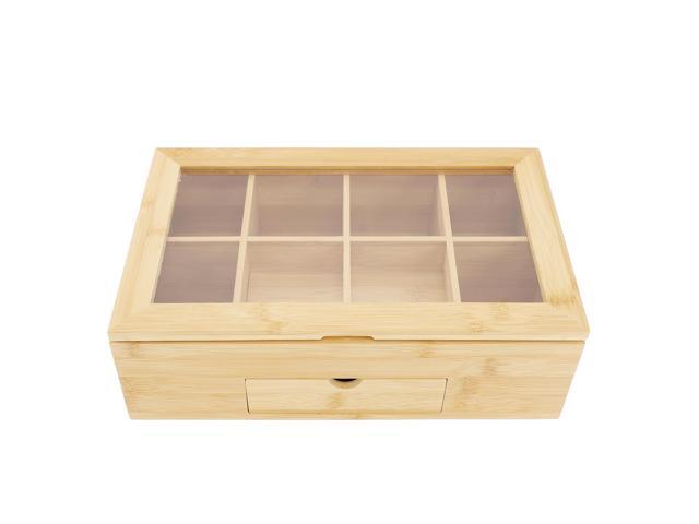 MegaChef 13 x 8 Inch Bamboo Tea Box Organizer with Acrylic Top Window