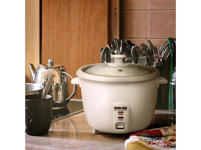 Better Chef 10 Cup Rice Cooker with Food Steamer Attachment in White
