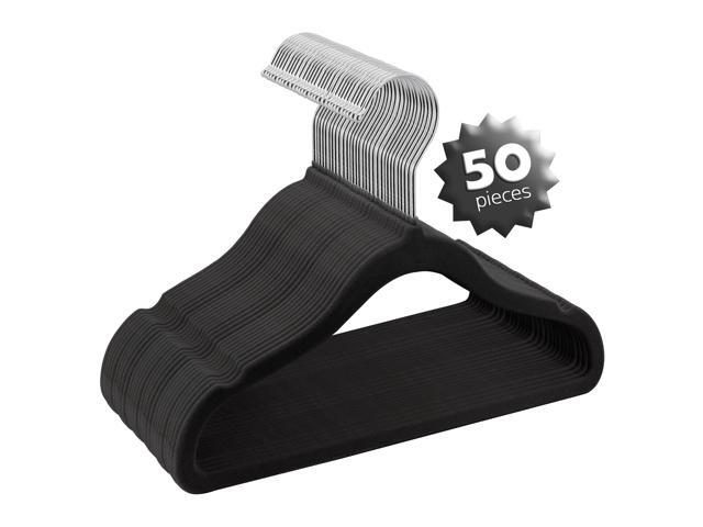 Elama Home 50 Piece Kids Non-Slip Velvet Cloths Hangers with Notched Shoulders in Black