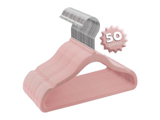 Elama Home 50 Piece Kids Non-Slip Velvet Cloths Hangers with Notched Shoulders in Pink