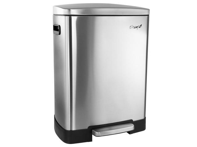 Elama 2 Compartment Large 10.6 Gallon Split Stainless Steel Step Trash Bin with Slow Close Mechanism