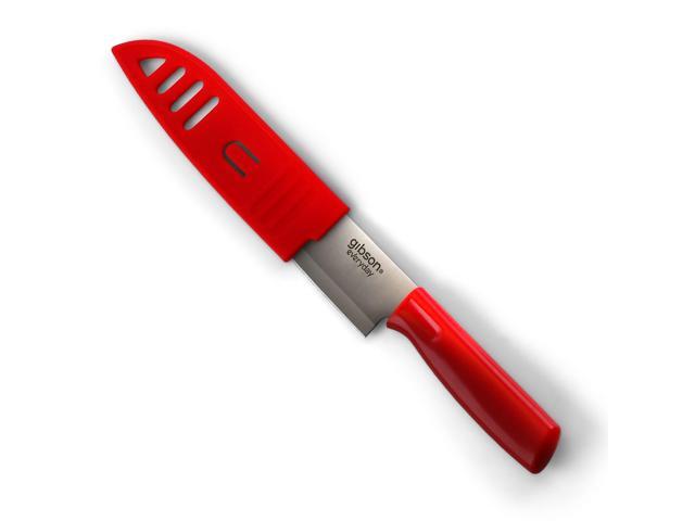 Gibson Everyday Grantville 4 Piece 6 Inch Santoku Knife with Sheath in Red and Green