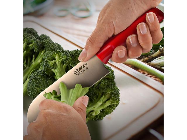 Gibson Everyday Grantville 4 Piece 6 Inch Santoku Knife with Sheath in Red and Green